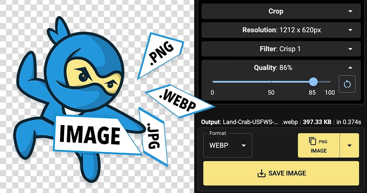 Image Convert Ninja: Online tool for resizing, converting, optimizing, and viewing images. Works with JPEG, PNG, WebP, AVIF, HEIC, EXR and more, with live previews and size estimates.